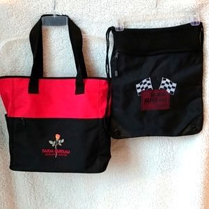 2 Farm Bureau tote bags red/black black/maroon